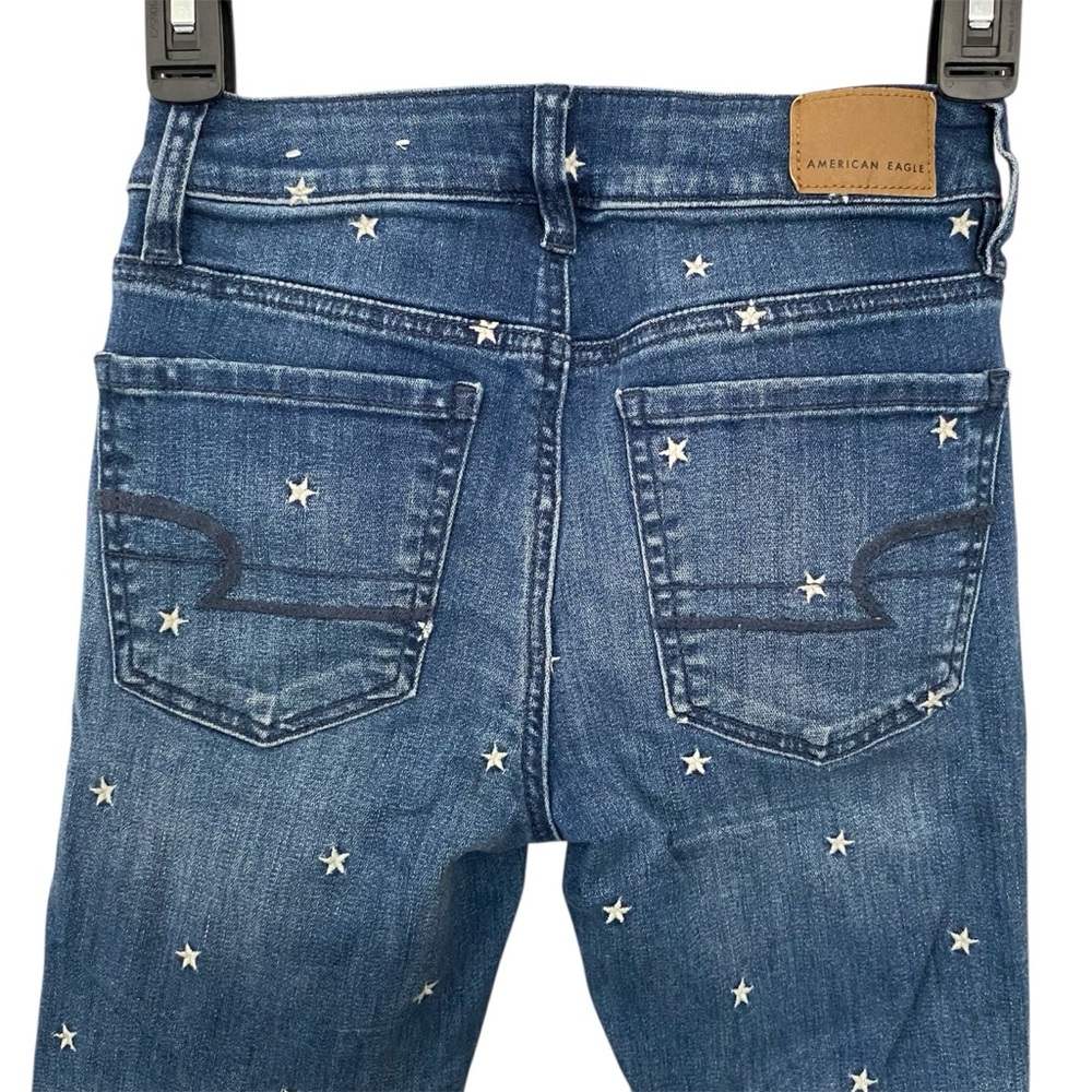 American Eagle Womens High Rise Jegging Sz 0 Embroidered White Stars Distressed - Picture 10 of 10
